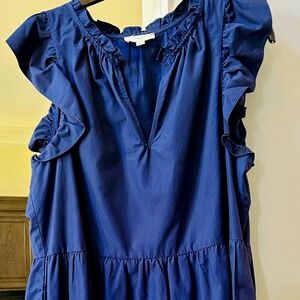 A Loves A V-Neck Ruffle Cap Sleeve Side Pocket Tiered A-Line Mini Dress